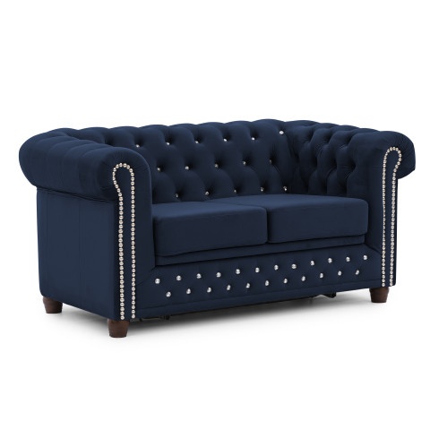 Granatowa sofa pikowana z kryształkami Felix Blink – rozkładana Chesterfield