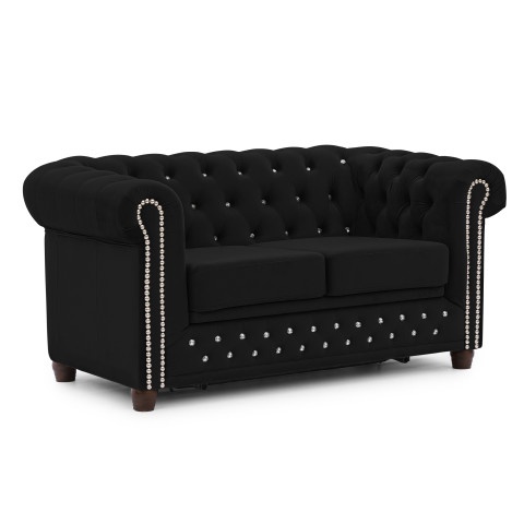 Sofa Felix Blink czarna – pikowana z kryształkami i funkcją spania Chesterfield
