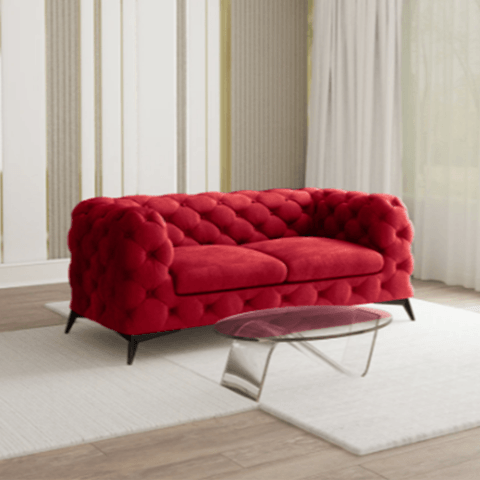 TEO 2,5 – trzyosobowa czerwona sofa pikowana w stylu glamour Chesterfield