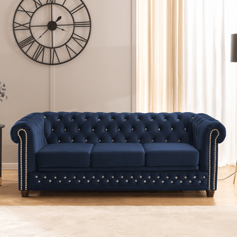 Sofa trzyosobowa pikowana z kryształkami Felix Blink z funkcją spania Chesterfield