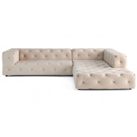 Narożnik pięcioosobowy jasny beż BENTLEY – styl glamour, wygodny do salonu