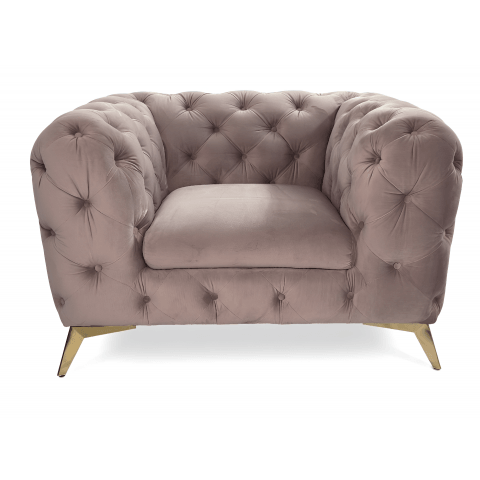 Fotel pikowany chesterfield TEO glamour tk. Riviera 62 brudny, pudrowy róż
