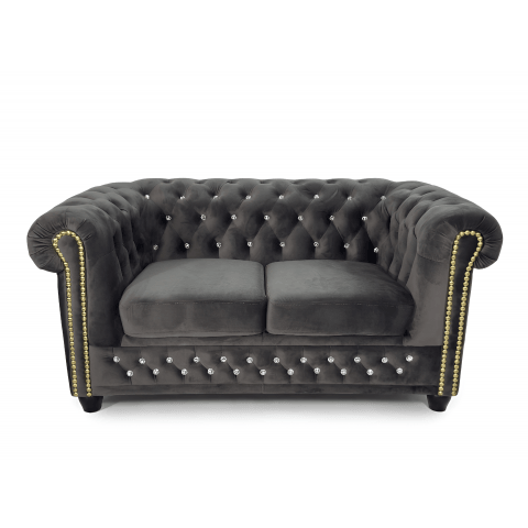 Sofa pikowana Chesterfield grafitowa z kryształkami FELIX BLINK 2