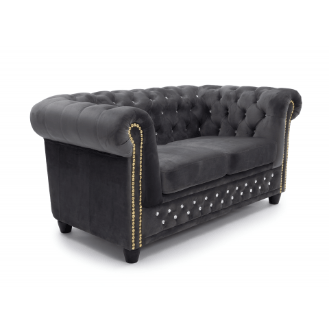 Sofa pikowana Chesterfield grafitowa z kryształkami FELIX BLINK 2