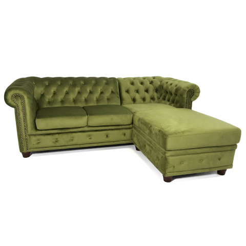 Narożnik pikowany Chesterfield zielony welurowy FELIX 2+OT Tk. French Velvet 657