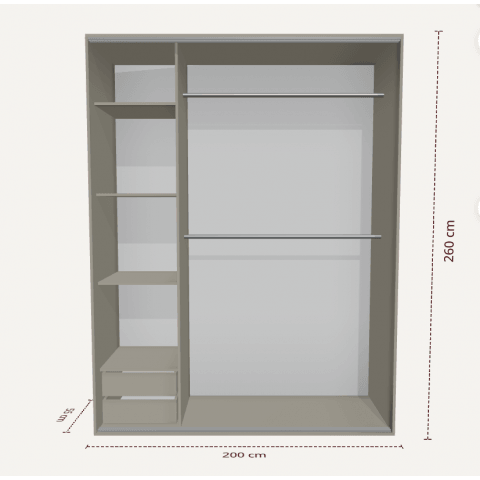 Szafa przesuwna dwudrzwiowa cashmere z lustrem ALFA PREMIUM kolor kaszmir 200x265 cm