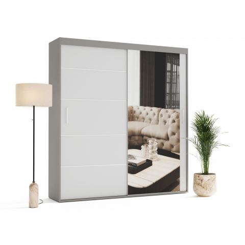 Szafa przesuwna dwudrzwiowa z listwami ozdobnymi i lustrem na wymiar MIRAM