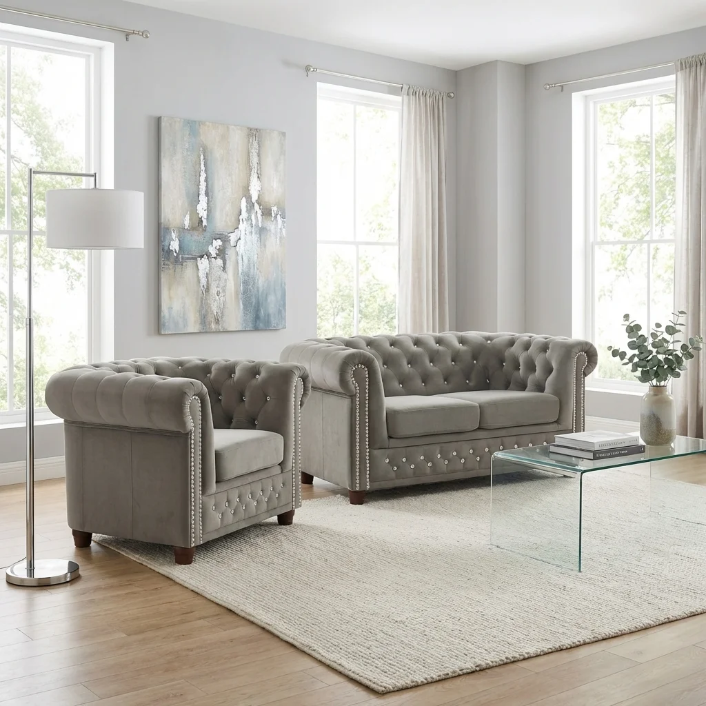 Zestaw mebli pikowanych z kryształkami Chesterfield 2+1 FELIX BLINK — Riviera 91