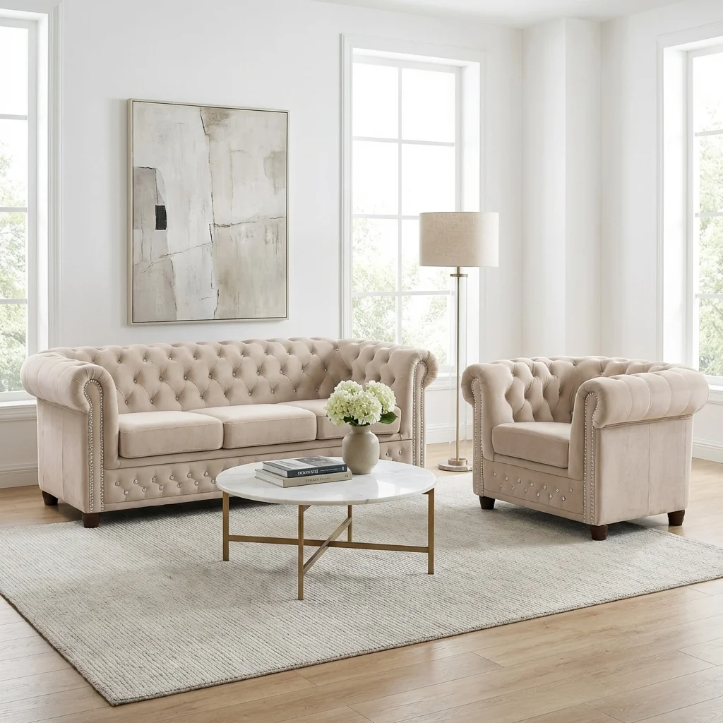Zestaw mebli pikowanych z kryształkami Chesterfield 3+1 FELIX BLINK — Riviera 21