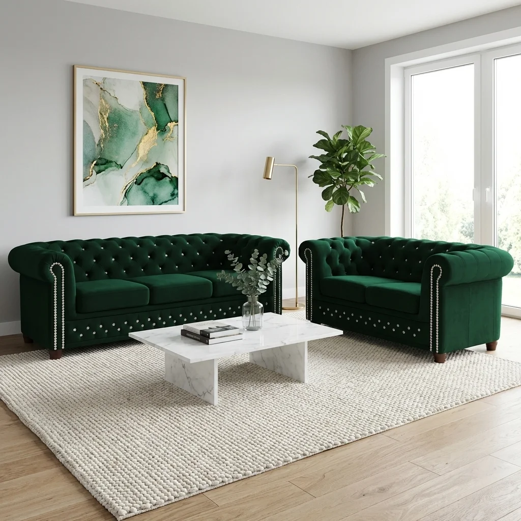 Zestaw mebli pikowanych z kryształkami Chesterfield 3+2 FELIX BLINK — Riviera 38