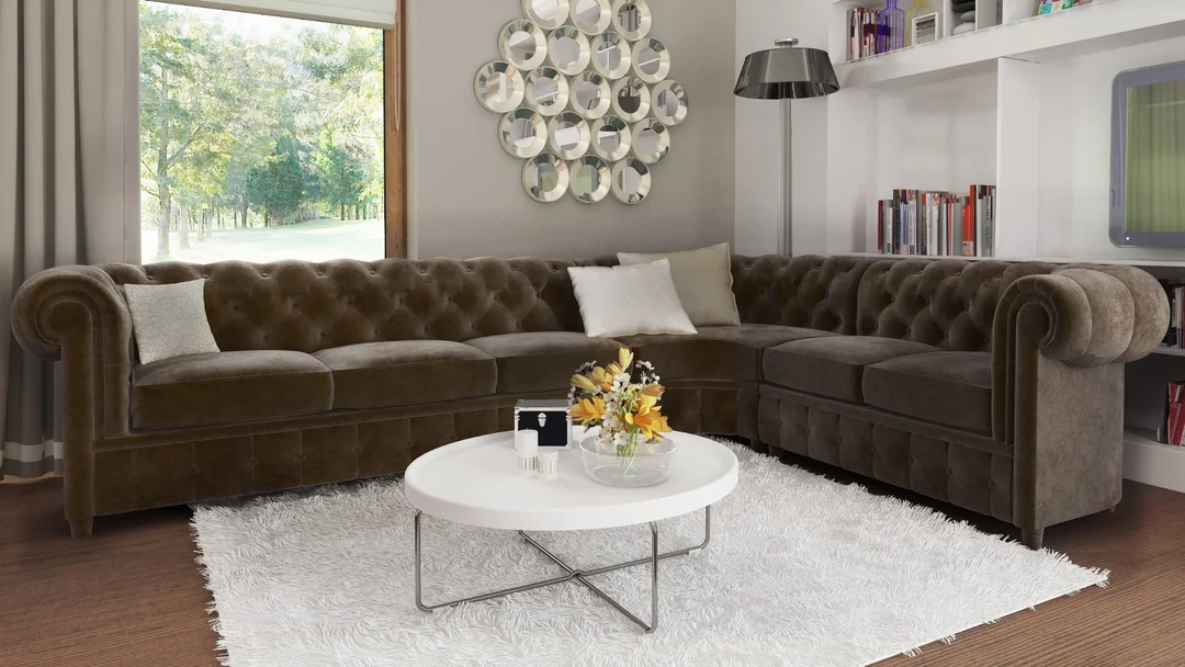 Narożnik sześcioosobowy z funkcją spania pikowany 3+E+2 Chesterfield SOLARIS 301x258 — Riviera 26