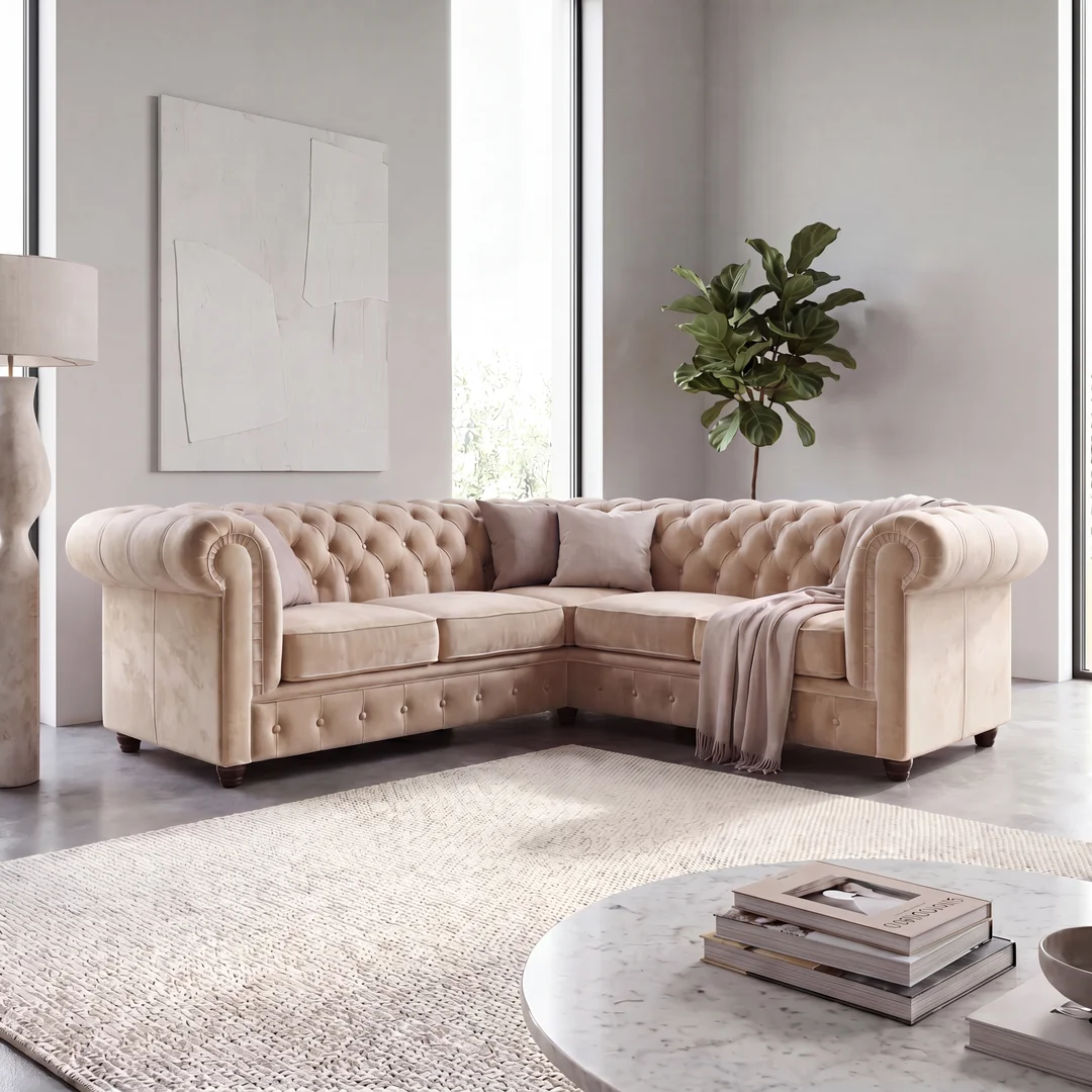 Narożnik pięcioosobowy z funkcją spania pikowany 2+E+2 Chesterfield SOLARIS 258x258 — Magic Velvet  2280