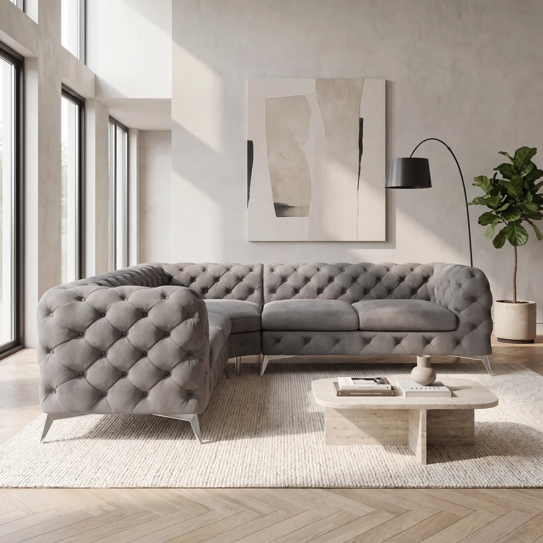 Narożnik czteroosobowy luksusowy pikowany 1+E+2 Chesterfield TEO 264x204 — Riviera 91
