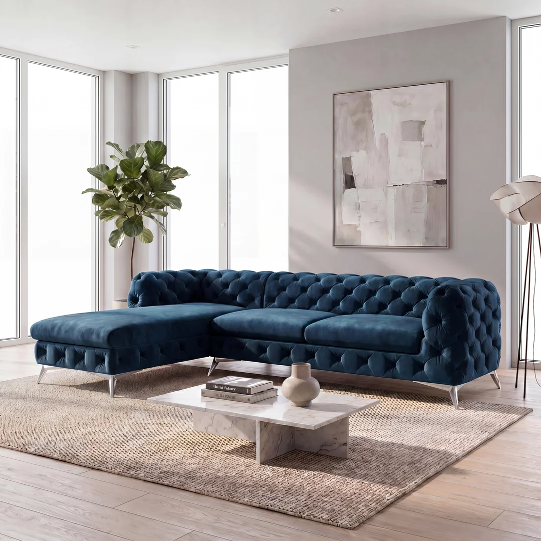 Narożnik czteroosobowy TEO 2+OT pikowany Chesterfield 262x200 — Magic Velvet 2204