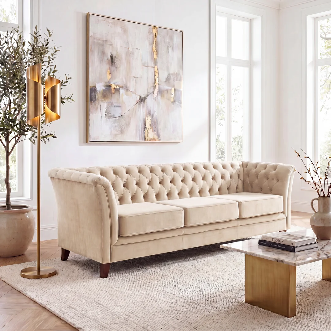 Sofa trzyosobowa z funkcją spania pikowana Chesterfield HASSO 237x82 — Magic Velvet 2250