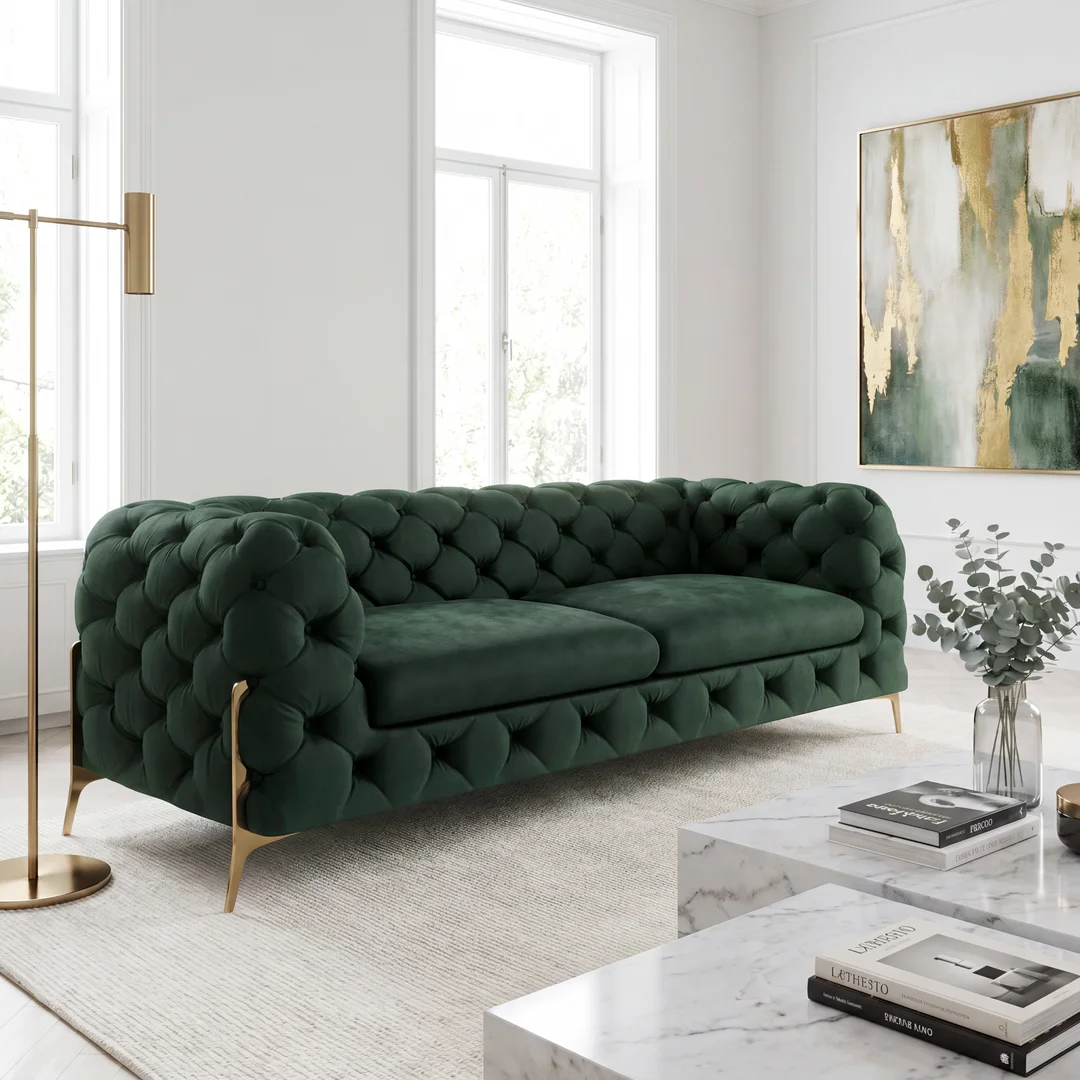 Sofa trzyosobowa pikowana glamour Chesterfield TEO HIGH 225x100 — Riviera 38