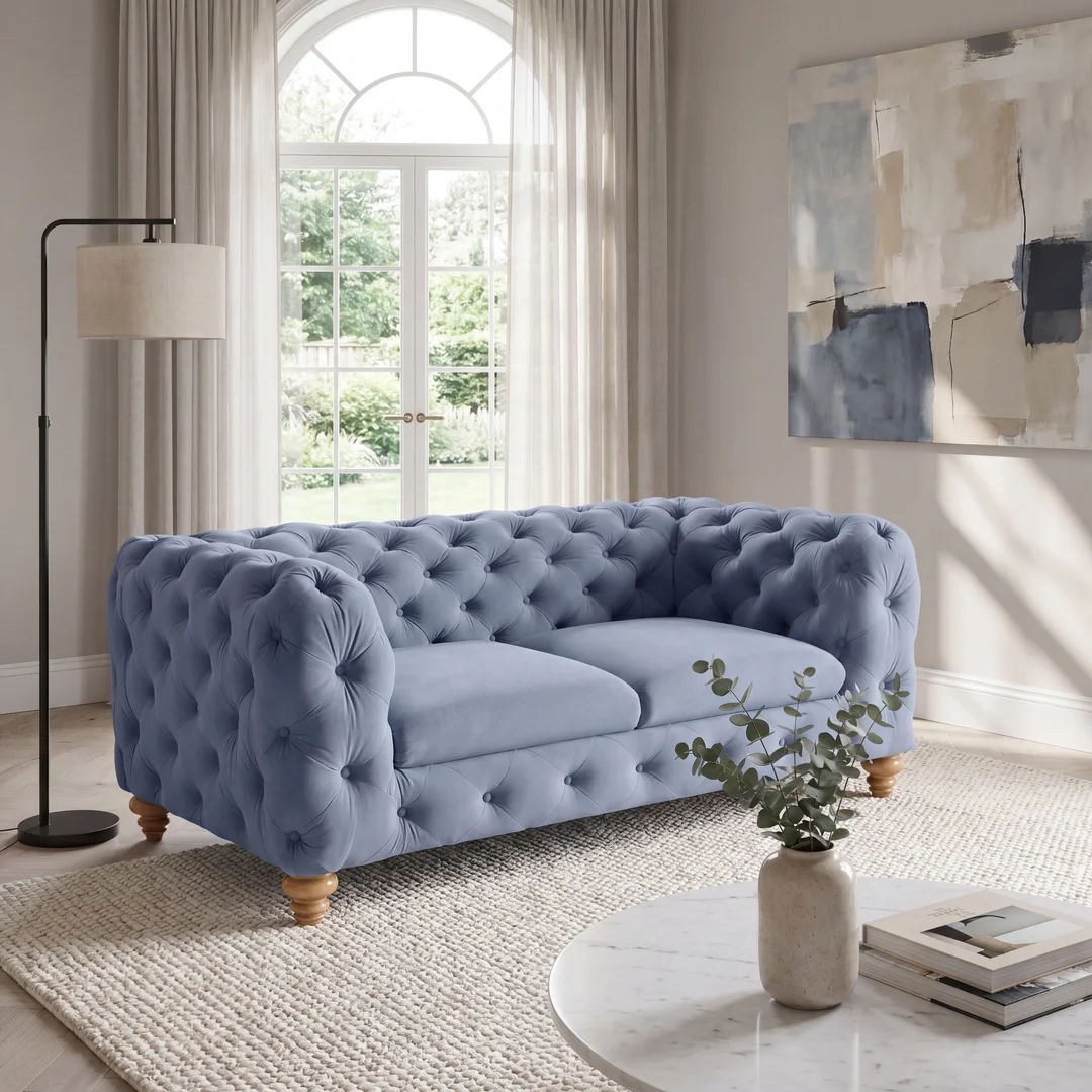Sofa dwuosobowa pikowana TEO WOOD Chesterfield 185x100 — Riviera 74