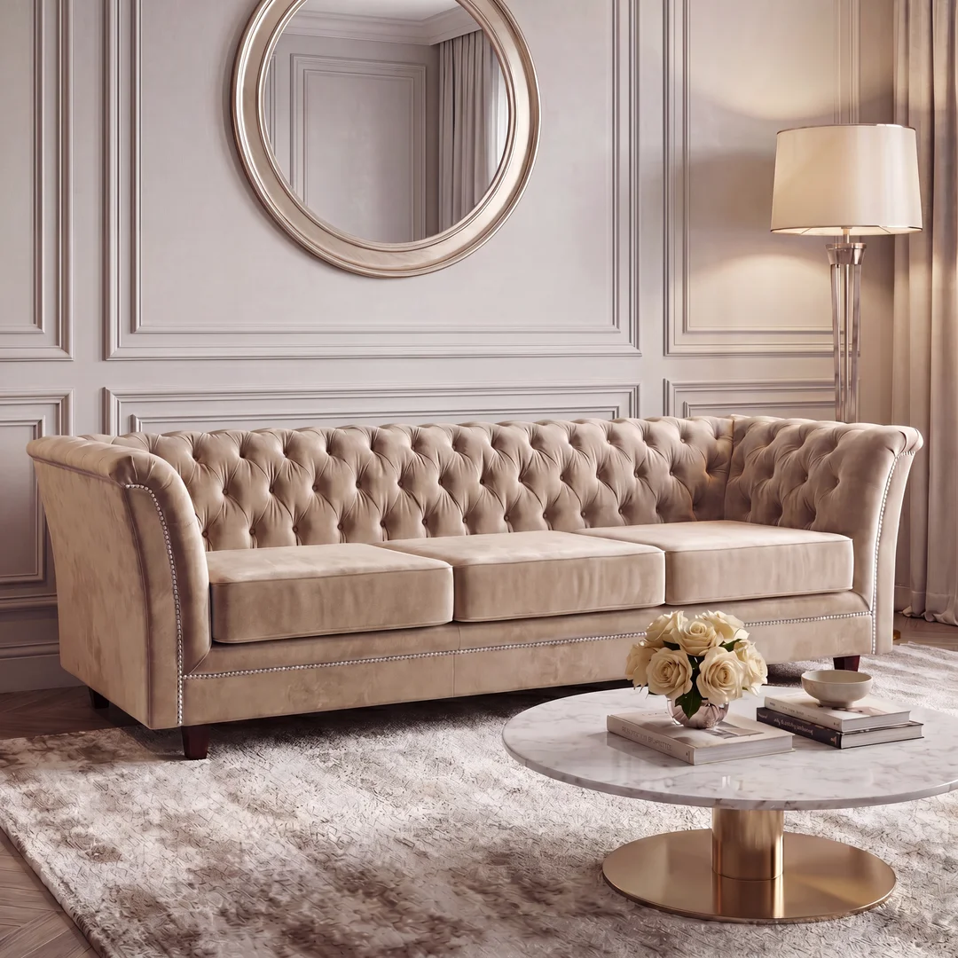Sofa trzyosobowa z funkcją spania pikowana Chesterfield HASSO 237x82 — Riviera 16