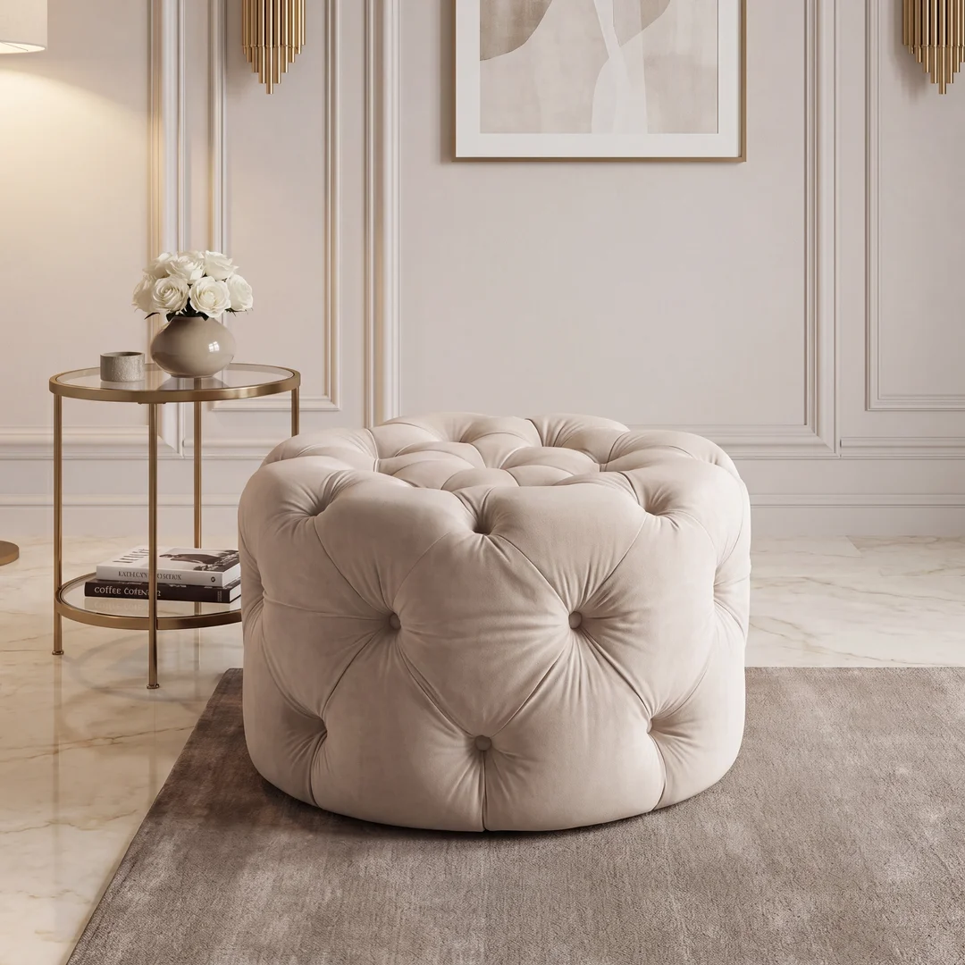 Puf pikowany Chesterfield BENTLEY 60x60 — French Velvet 672