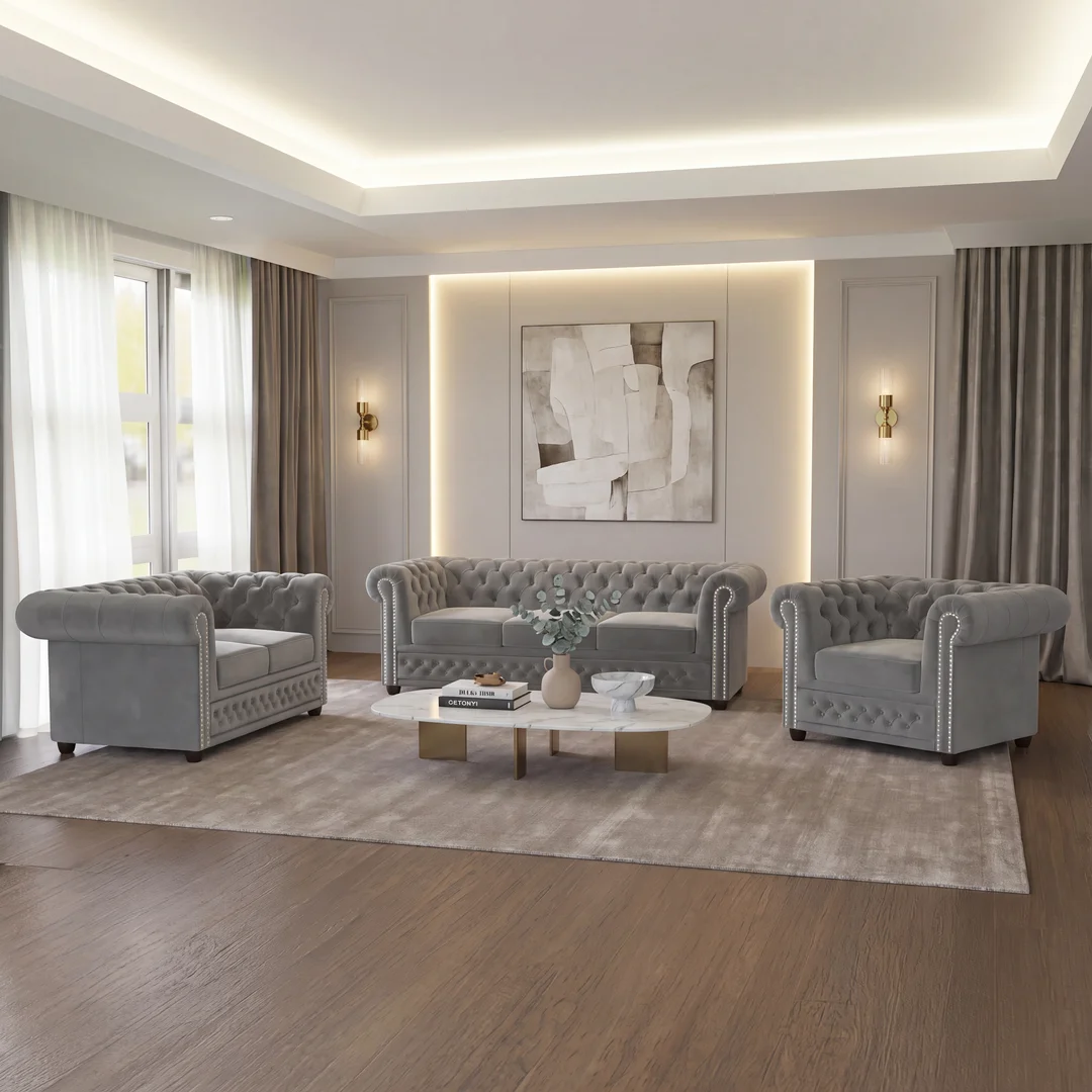Zestaw mebli pikowanych Chesterfield 3+2+1 FELIX — Riviera 91