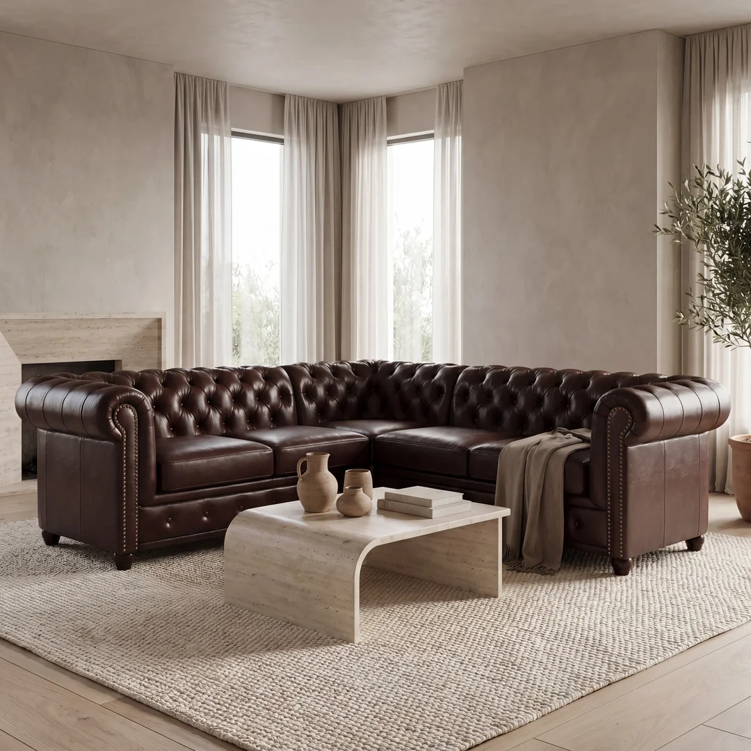 Narożnik pięcioosobowy FELIX 2+E+2 pikowany Chesterfield 208x208 — zdjęcie 17