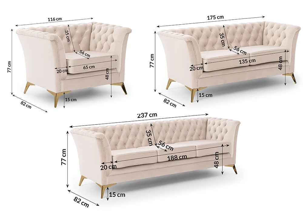 Zestaw mebli pikowanych Chesterfield 3+2+1 Hasso Bis — zdjęcie 19