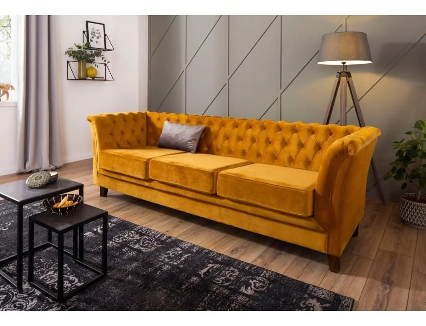 Sofa trzyosobowa z funkcją spania pikowana Chesterfield HASSO 237x82 — Riviera 41