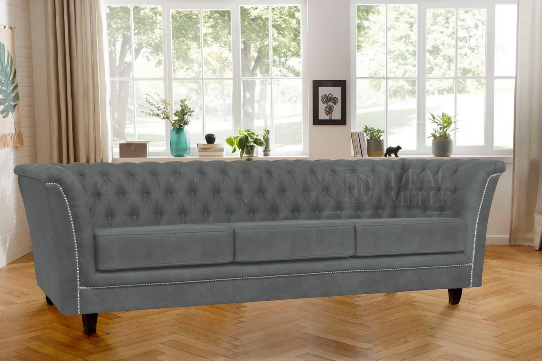 Sofa trzyosobowa z funkcją spania pikowana Chesterfield HASSO 237x82 — Riviera 91