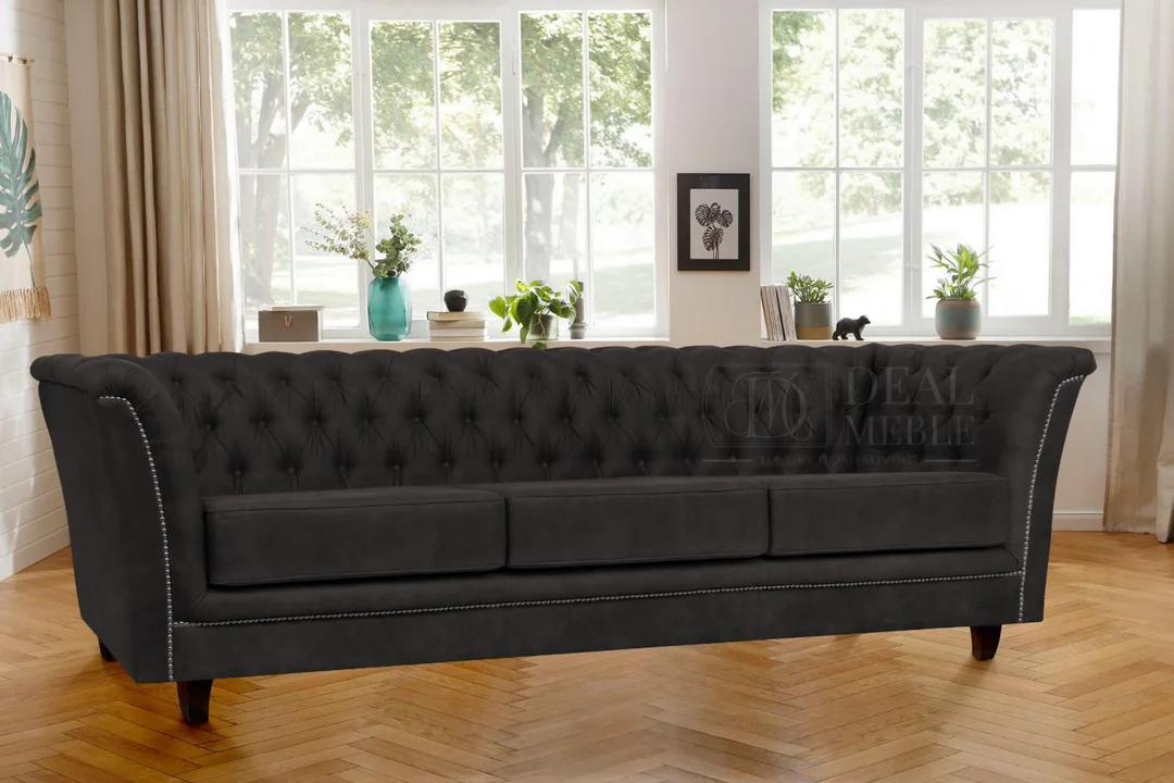 Sofa trzyosobowa z funkcją spania pikowana Chesterfield HASSO 237x82 — Riviera 100