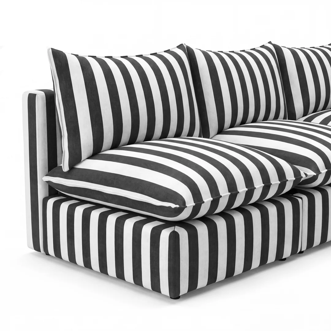 Narożnik ogrodowy Marvella 2 modułowa sofa Outdoor w czarne paski — zdjęcie 4