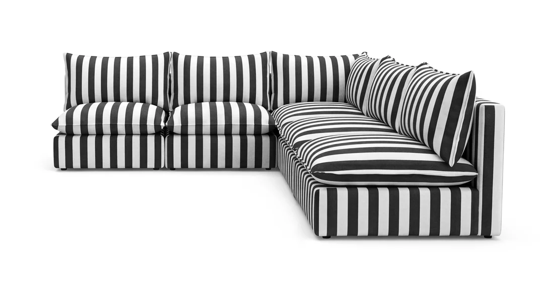 Narożnik ogrodowy Marvella 2 modułowa sofa Outdoor w czarne paski — zdjęcie 3