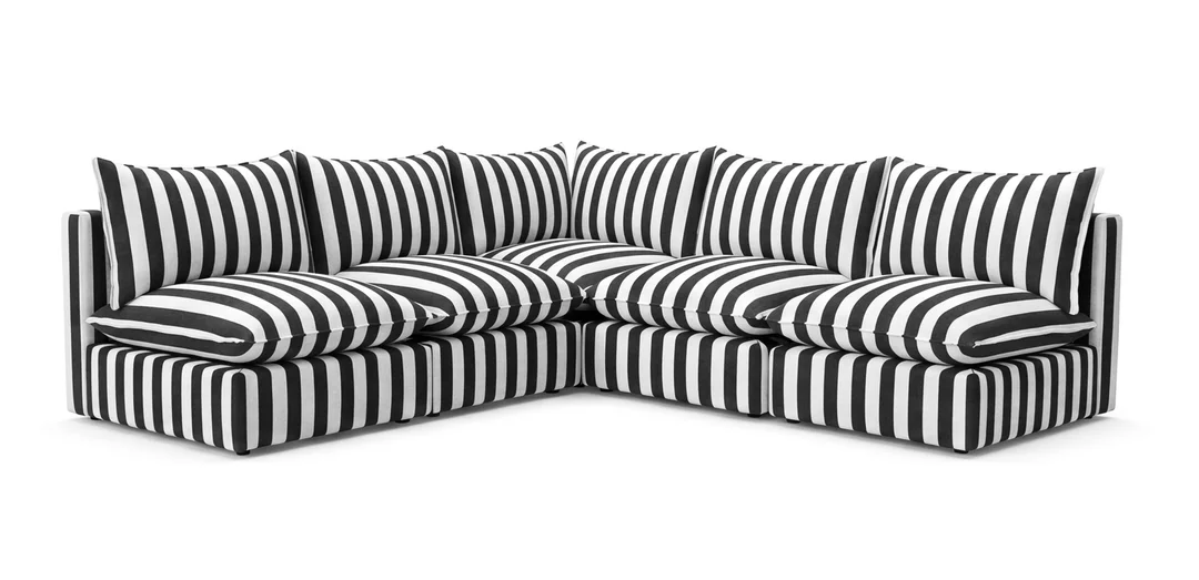 Narożnik ogrodowy Marvella 2 modułowa sofa Outdoor w czarne paski — zdjęcie 2