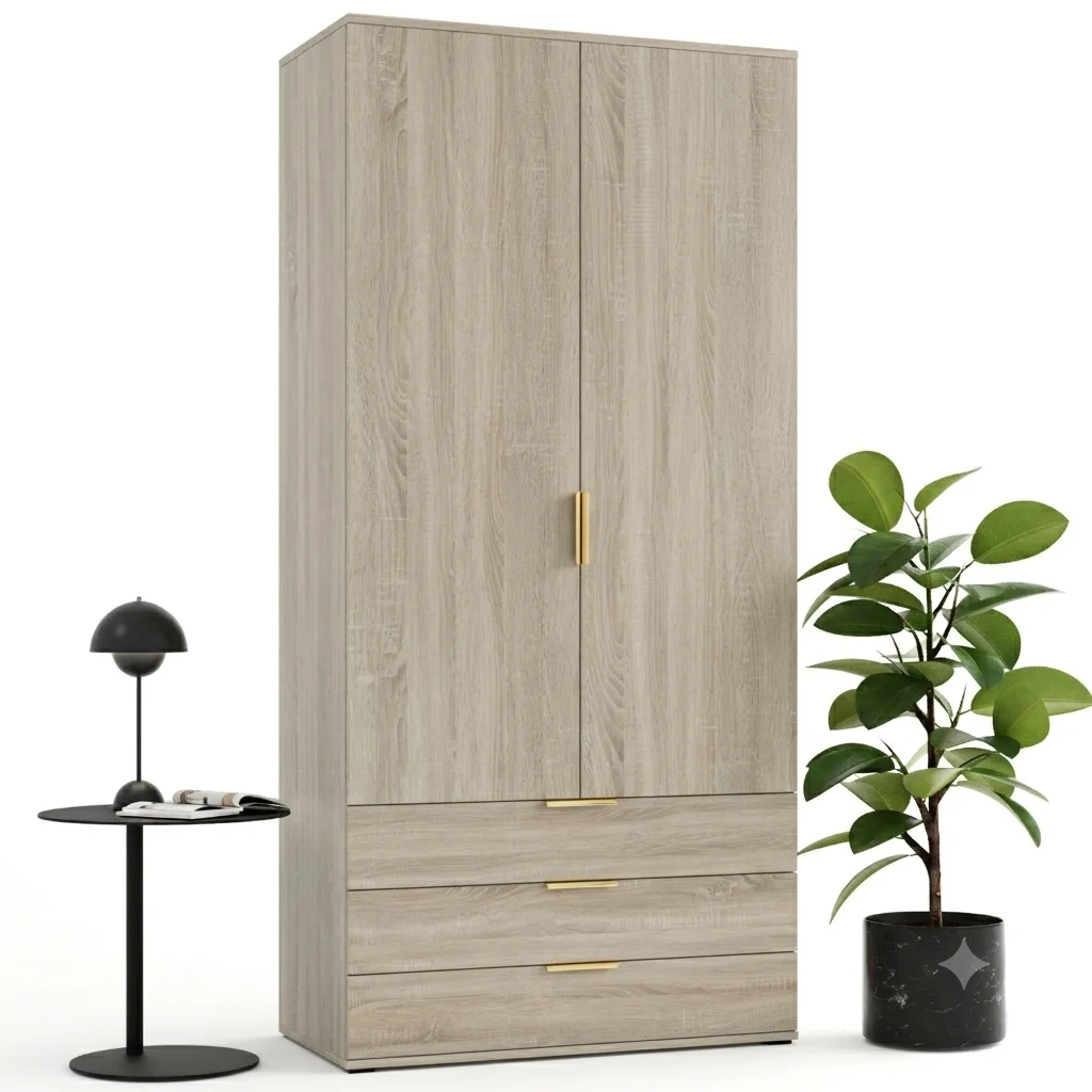 Szafa uchylna dwudrzwiowa z szufladami Linea - 110x205x53 — Dąb sonoma