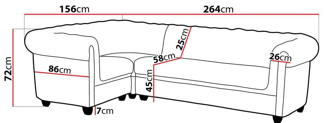 Narożnik pięcioosobowy pikowany 1+E+3 Chesterfield SYDNEY 264x156 — zdjęcie 15