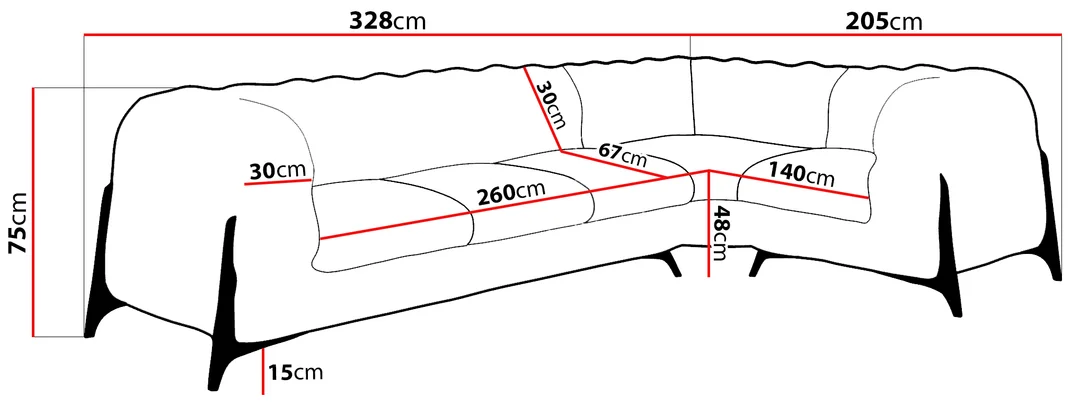 Narożnik pięcioosobowy pikowany KALIFORNIA 3+E+1 luksusowy glamour 328x205 — zdjęcie 18