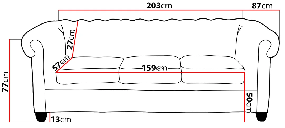 Sofa trzyosobowa pikowana Chesterfield VINCENT 203x87 — zdjęcie 30