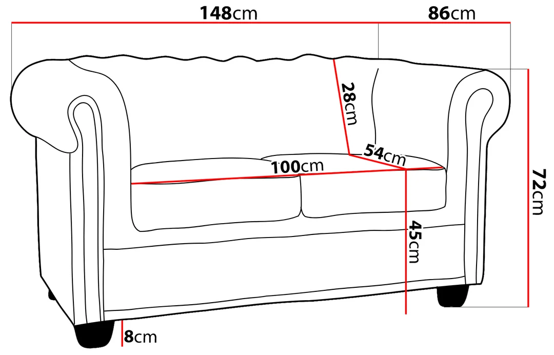 Sofa dwuosobowa pikowana Chesterfield FELIX 148x86 — zdjęcie 29