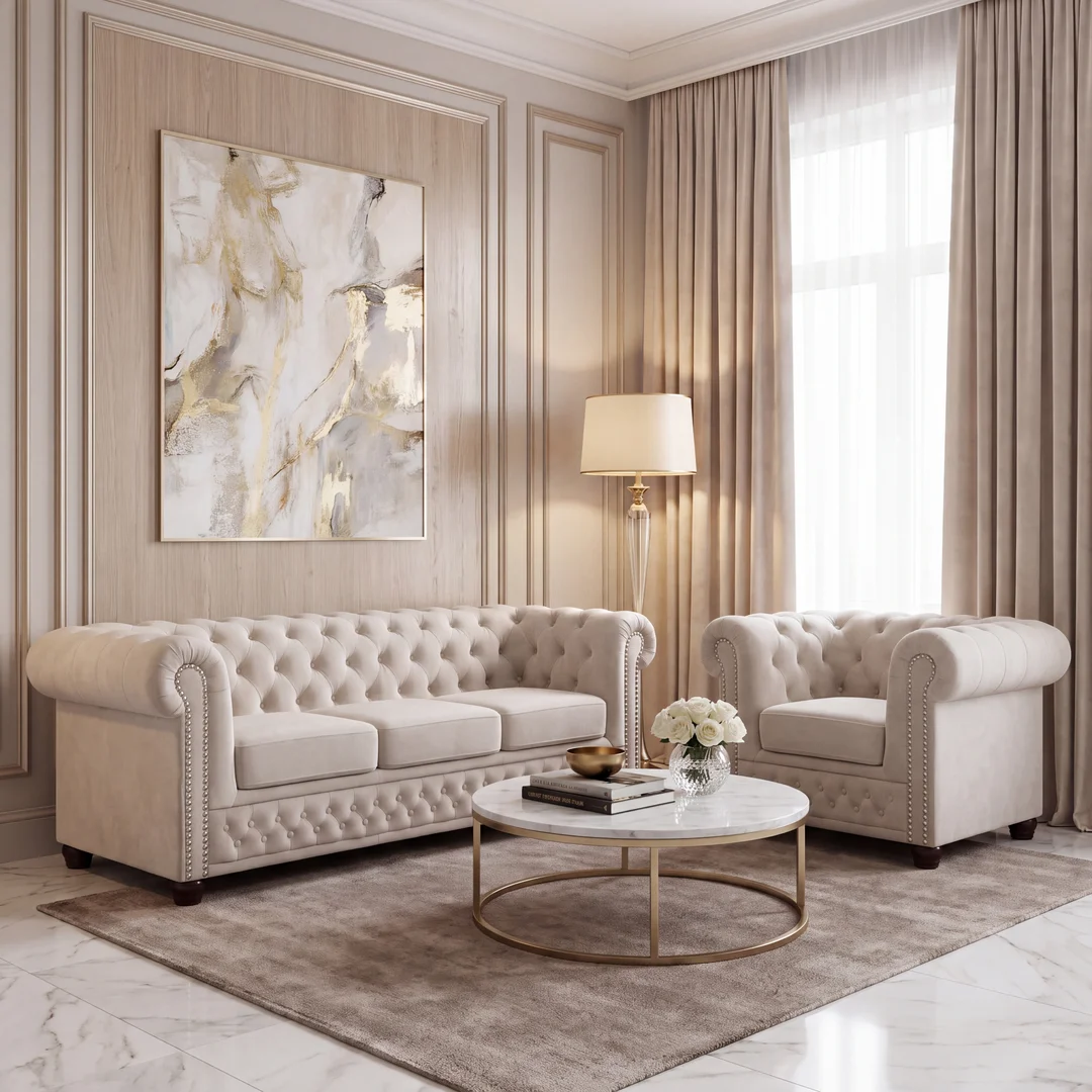 Zestaw mebli pikowanych Chesterfield 3+1 FELIX — Riviera 21
