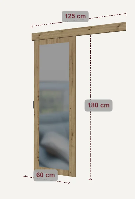 Drzwi Przesuwne naścienne z lustrem Moza - Dąb Artisan 60x180 — zdjęcie 2