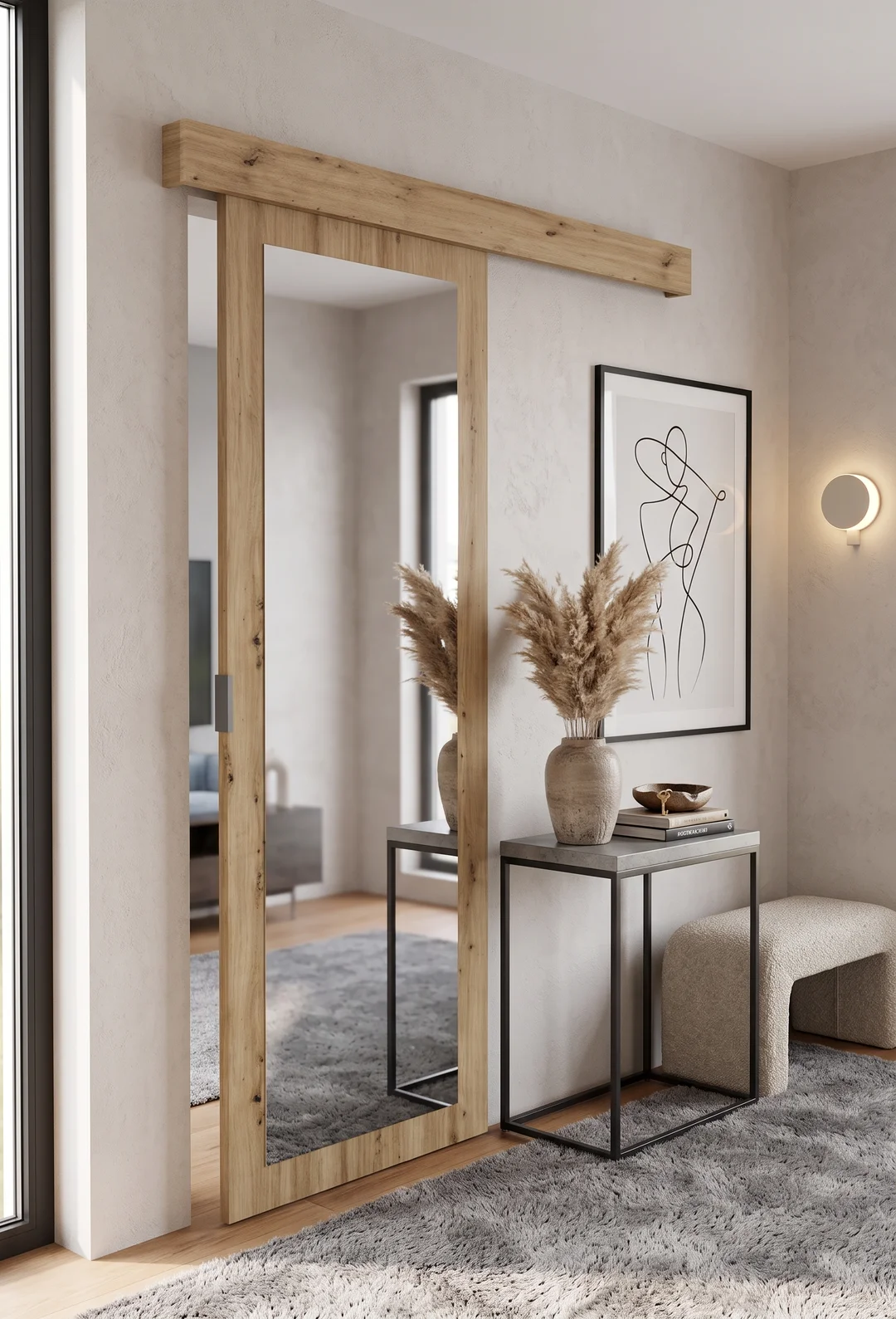 Drzwi Przesuwne naścienne z lustrem Moza - Dąb Artisan 60x180 — zdjęcie 1