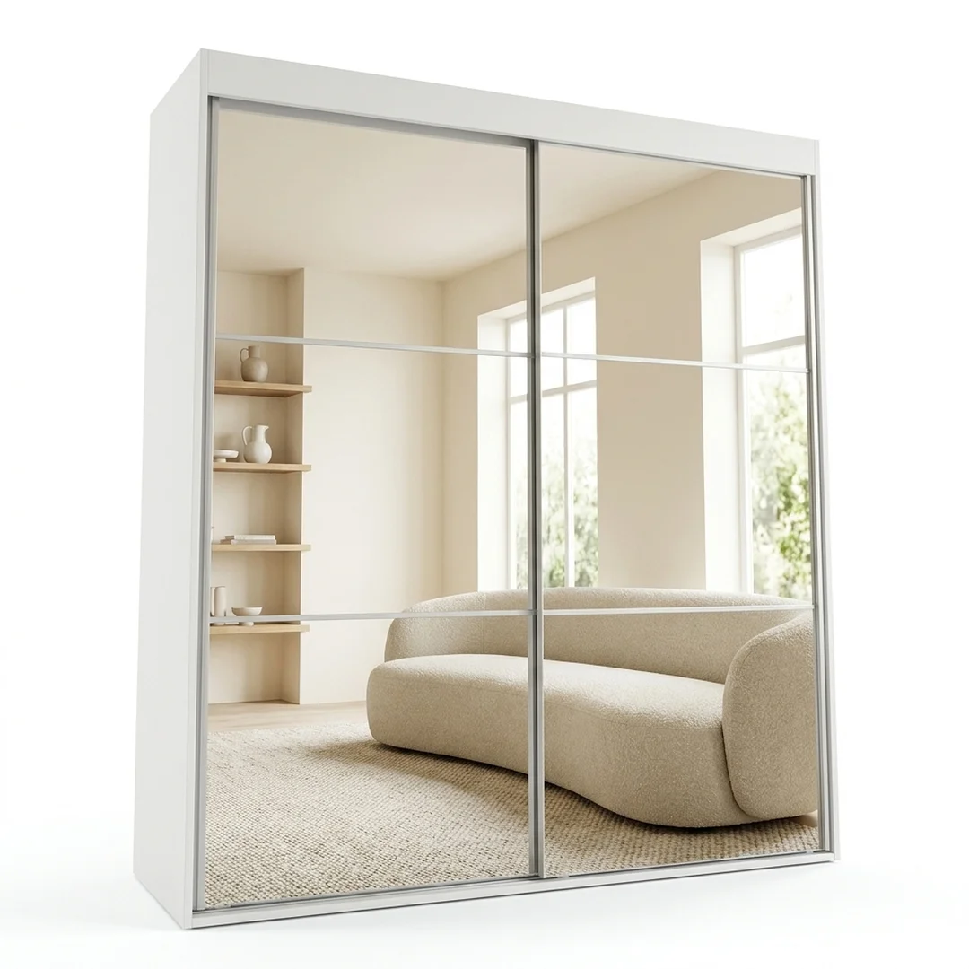 Szafa przesuwna dwudrzwiowa z lustrami na wymiar ORI — Korpus - Biały, Front - Biały