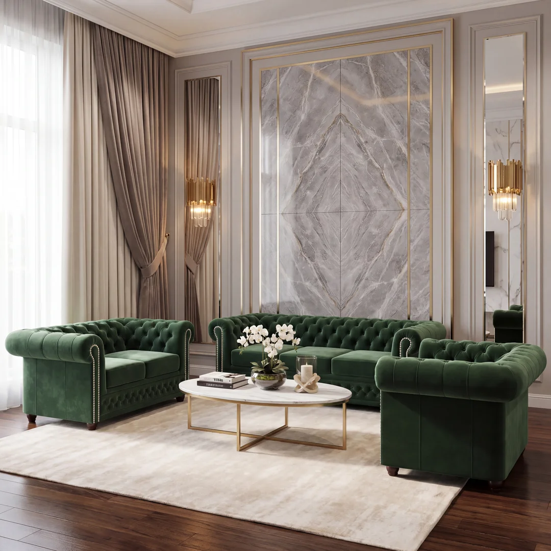 Zestaw mebli pikowanych Chesterfield 3+2+1 FELIX — Riviera 38