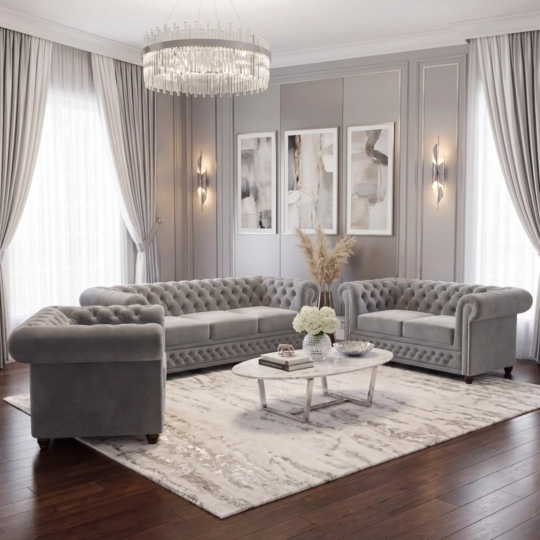 Zestaw mebli pikowanych Chesterfield 3+2+1 FELIX — Riviera 91