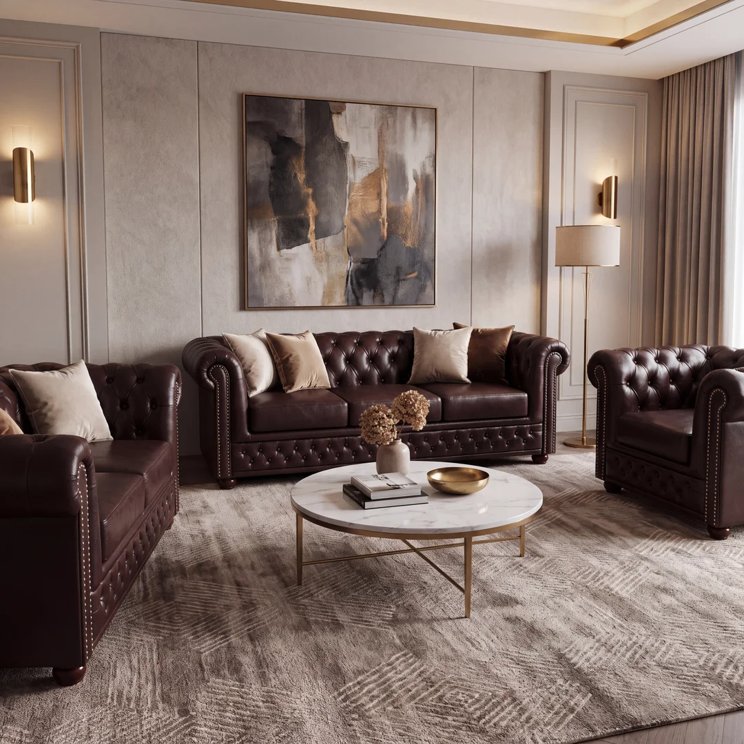 Zestaw mebli pikowanych Chesterfield 3+2+1 FELIX — MG 14