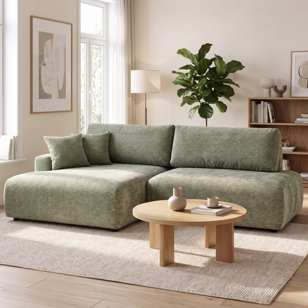 Nowoczesny narożnik L-kształtny czteroosobowy z funkcją spania Merlin 238x140 — Vibe 34