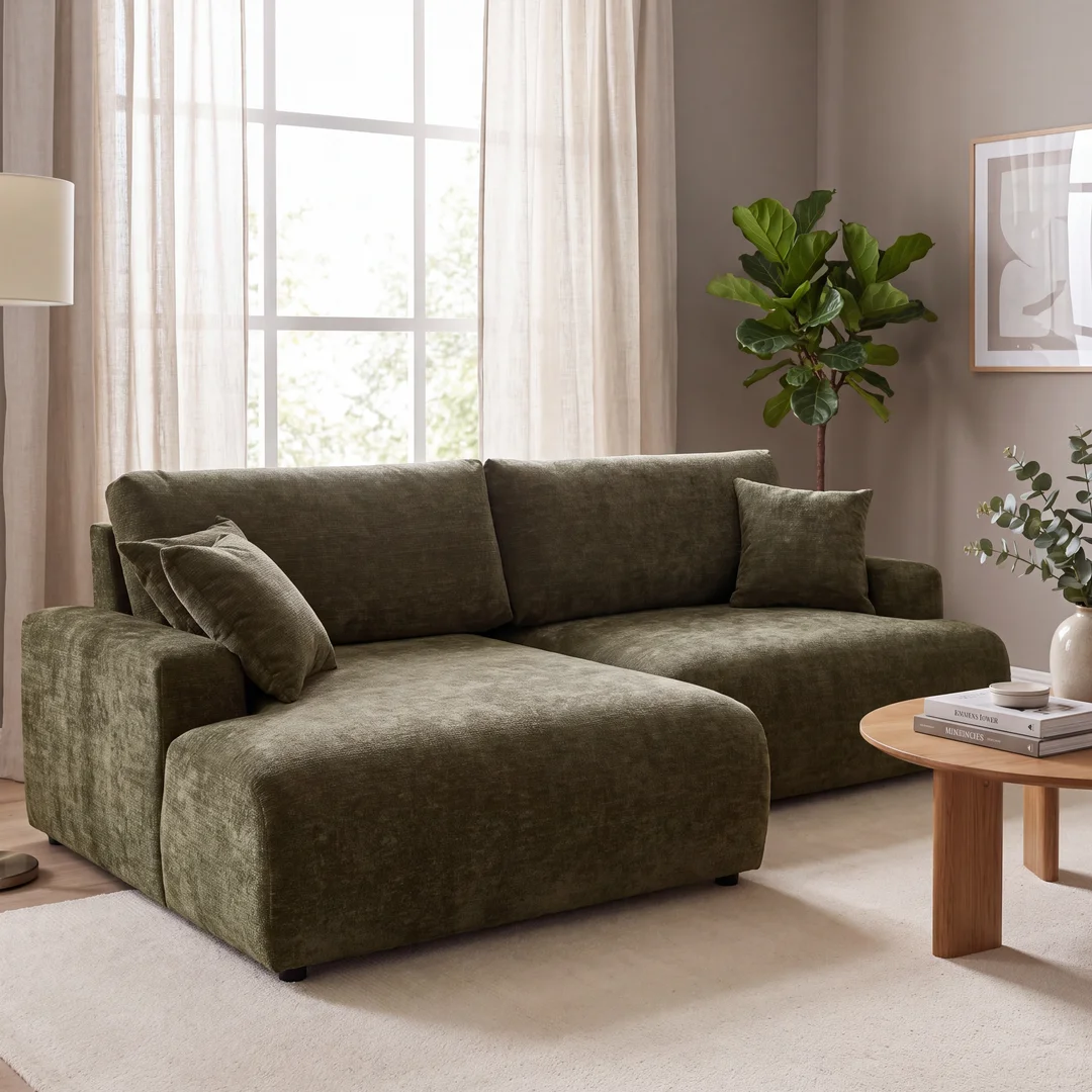 Nowoczesny narożnik L-kształtny czteroosobowy z funkcją spania Merlin 238x140 — Vibe 39