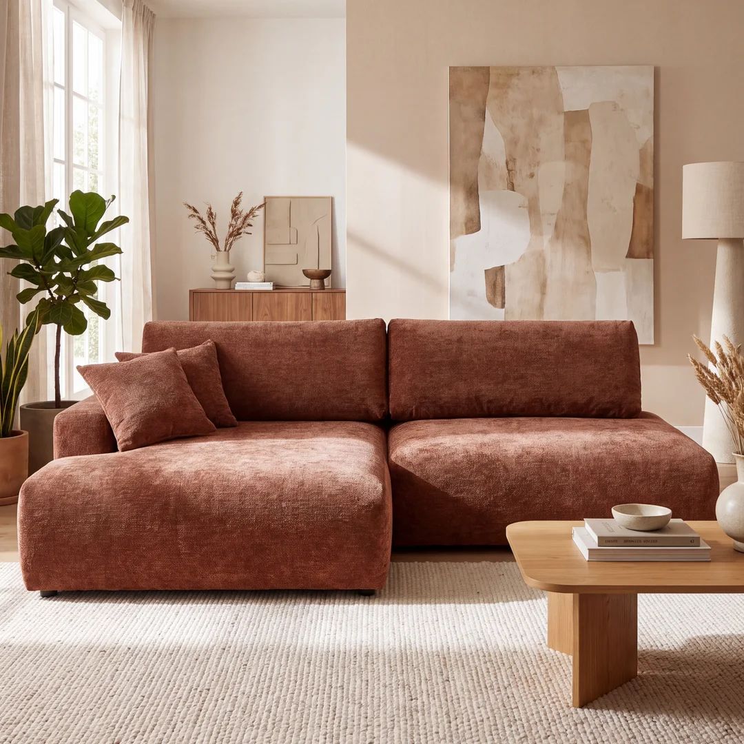 Nowoczesny narożnik L-kształtny czteroosobowy z funkcją spania Merlin 238x140 — Vibe 56