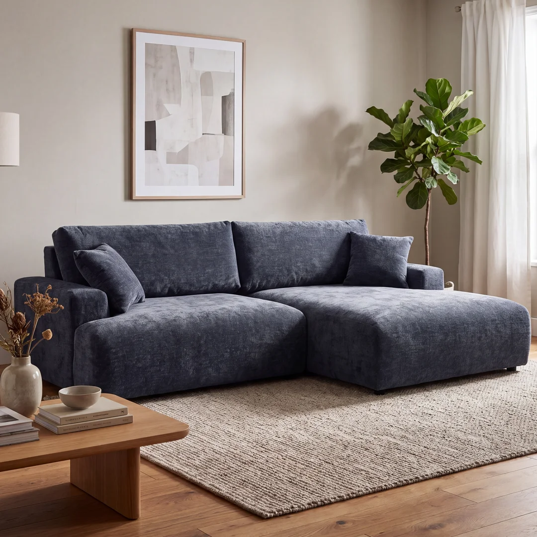 Nowoczesny narożnik L-kształtny czteroosobowy z funkcją spania Merlin 238x140 — Vibe 79
