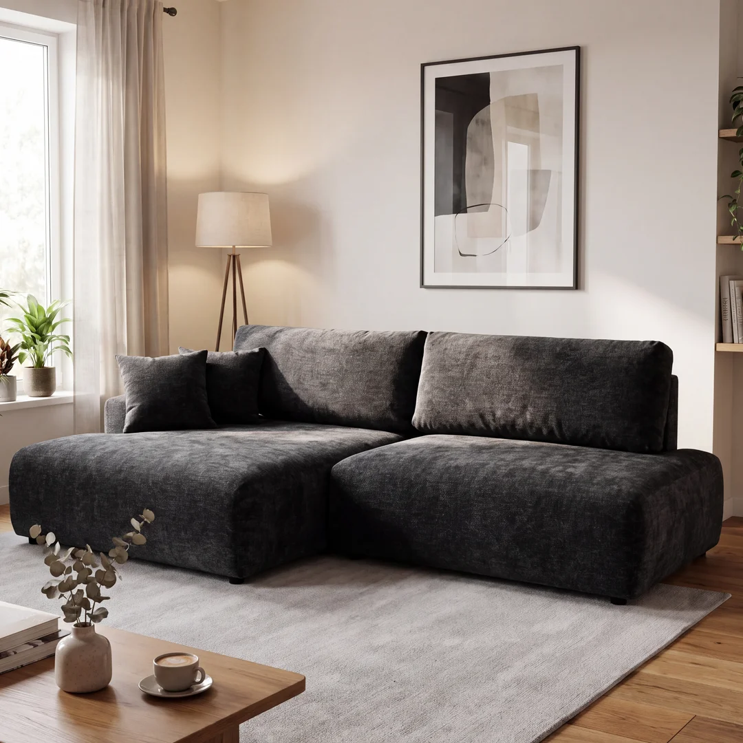 Nowoczesny narożnik L-kształtny czteroosobowy z funkcją spania Merlin 238x140 — Vibe 99