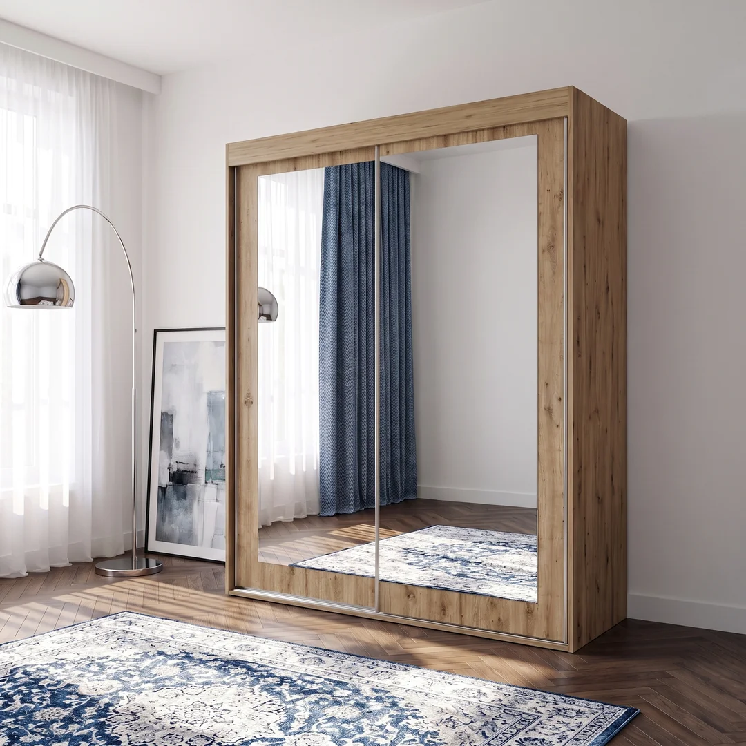 Szafa przesuwna dwudrzwiowa z lustrem na wymiar LOFT — Korpus - Dąb Artisan, Front - Dąb Artisan